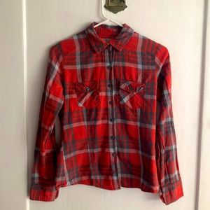 Red & Grey Plaid Button Up Shirt